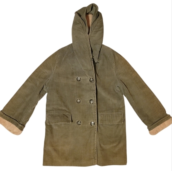 Vintage Burlington Mark V Corduroy Hooded Pea Coat Alpaca Warm Buttons Pockets - Picture 9 of 9